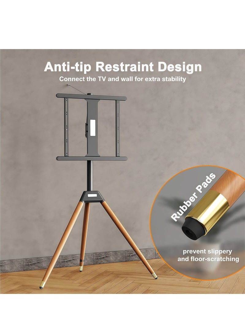 فلاشهوك حامل ثلاثي خشبي حامل شاشة تلفزيون مناسب لشاشات من ٣٢ إلى ٧٥ بوصة | حامل شاشة أرضي قابل للتعديل | دوران ١٨٠ درجة مع حبل أمان لغرفة النوم والمعيشة - Image 5